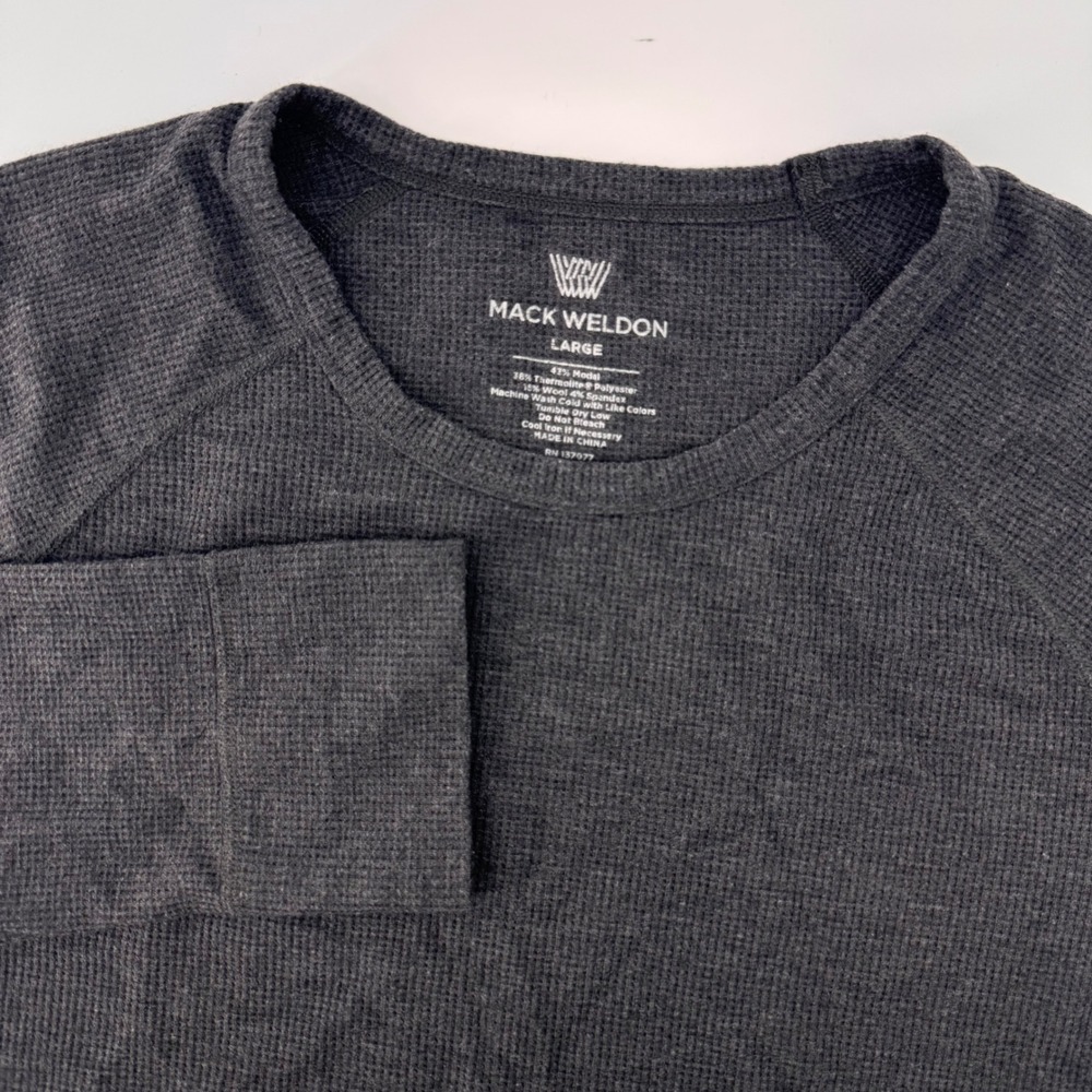 Mack Weldon Thermal Shirt Men Large Grey Waffle Knit Raglan Long Sleeve Crewneck